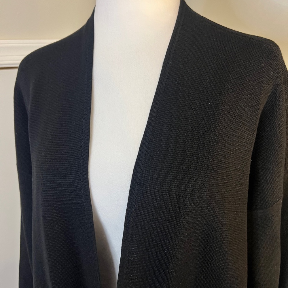 Eileen Fisher Silk & Organic Cotton Interlock Long‎ Cardigan Black Medium - Picture 3 of 10